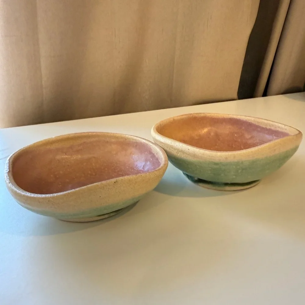 Studio Artisan Handcrafted Ceramic Bowls Sage Green & Terracotta Pink Set of 2